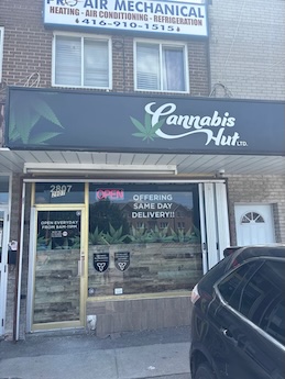 Cannabis Hut Eglinton Avenue East Scarborough storefront at 2807 Eglinton Ave E with signage and entrance