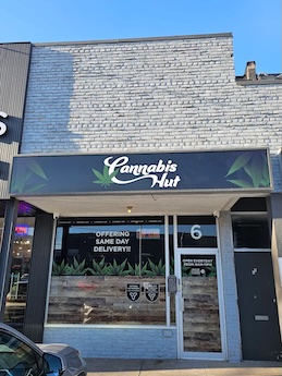 Cannabis Hut Rexdale storefront at 6 Rexdale Boulevard in Etobicoke with signage and entrance