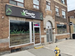 Cannabis Hut East York storefront at 699 Coxwell Avenue with signage and entrance