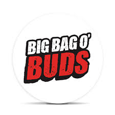 Big Bag O’ Buds cannabis brand logo with bold red and black text on a white background