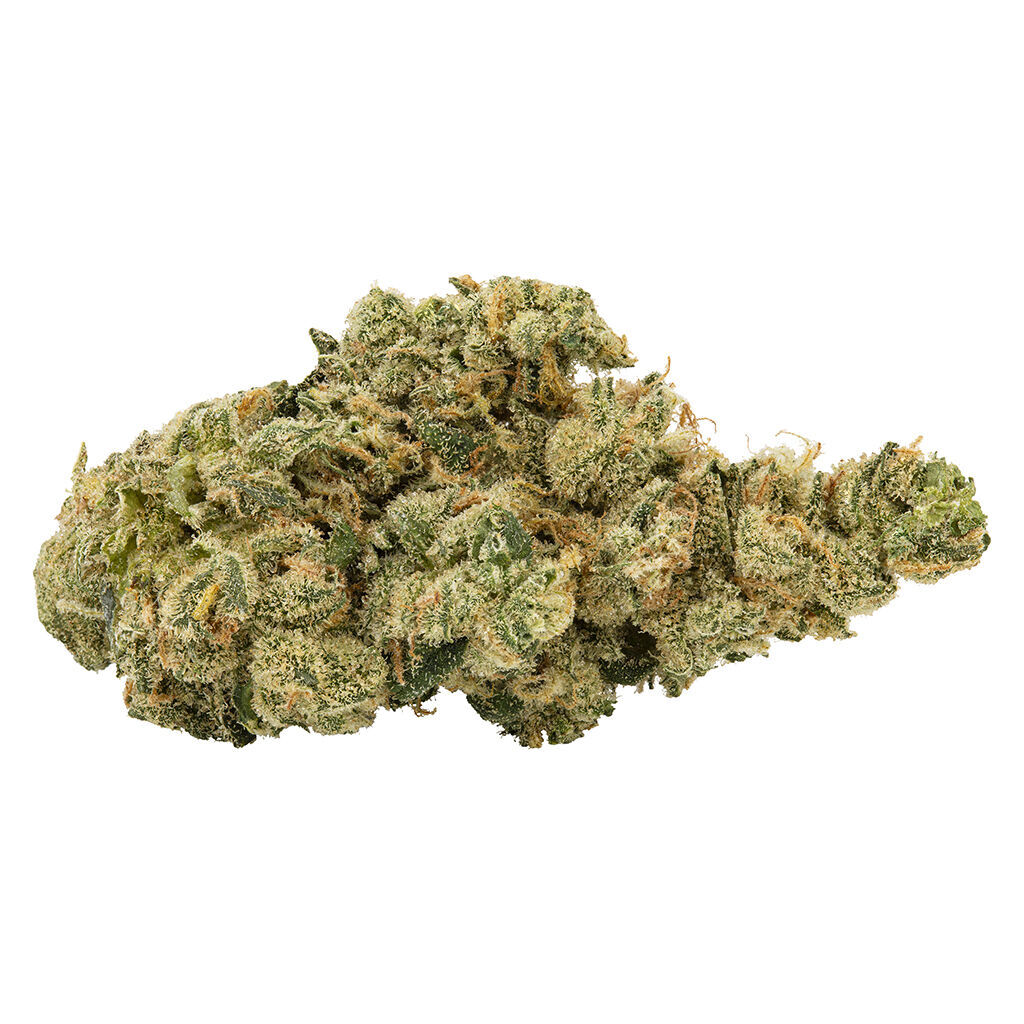 Ultra Sour cannabis flower close-up showing dense green buds with orange pistils and frosty trichomes