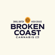 Broken Coast Cannabis Ltd logo with bold navy text and small orange emblem