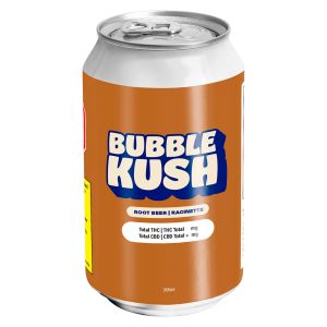 Bubble Kush Root Beer cannabis beverage can with THC infusion