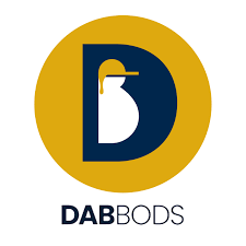 Dab Bods Cannabis logo with stylized letter D and dab rig silhouette inside yellow circle