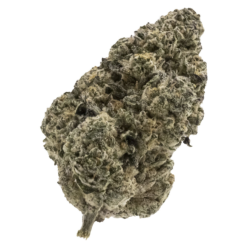 Close-up of FIGR Mellow Man dried cannabis flower showing dense, frosty buds with light green tones and subtle earthy hues.