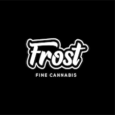 Frost Fine Cannabis logo with bold white script lettering on black background