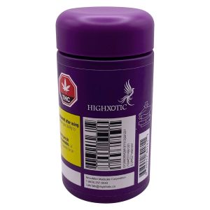 HighXotic Hindu Glue 14g cannabis flower jar with purple container and THC label