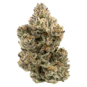 Premium dried cannabis flower bud with dense trichomes and orange pistils