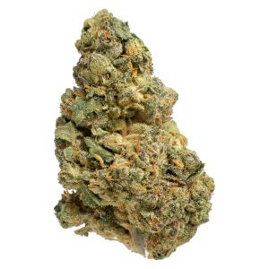 Premium dried cannabis flower bud with dense structure and orange pistils