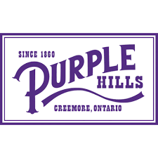 Purple Hills Cannabis logo with vintage-style purple lettering and Creemore Ontario text