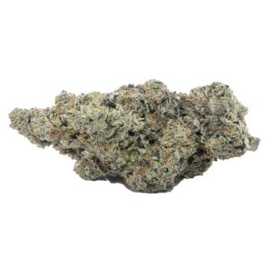 Close-up of Royal Cannabis Supply Ice Cream Cake dried flower showing dense, frosty buds with light green and purple hues.