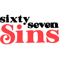 Sixty Seven Sins cannabis brand logo with black and red stylized text on a white background