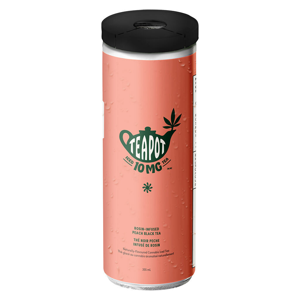 Teapot Peach Black Tea 10mg THC rosin-infused cannabis iced tea beverage can