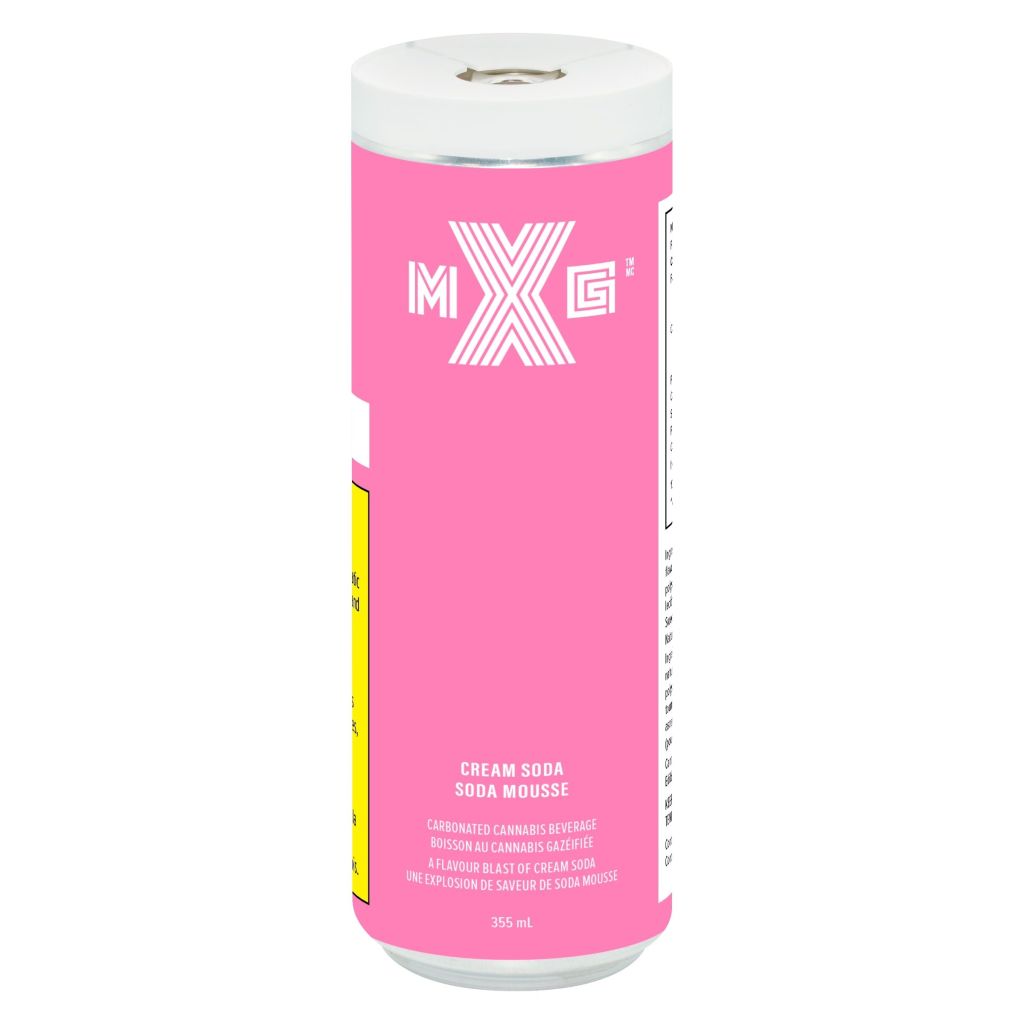 XMG Cream Soda cannabis beverage can with THC infusion in pink packaging
