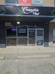 Cannabis Hut dispensary storefront at 2565 Hurontario St Mississauga with Cannabis Hut signage and entrance